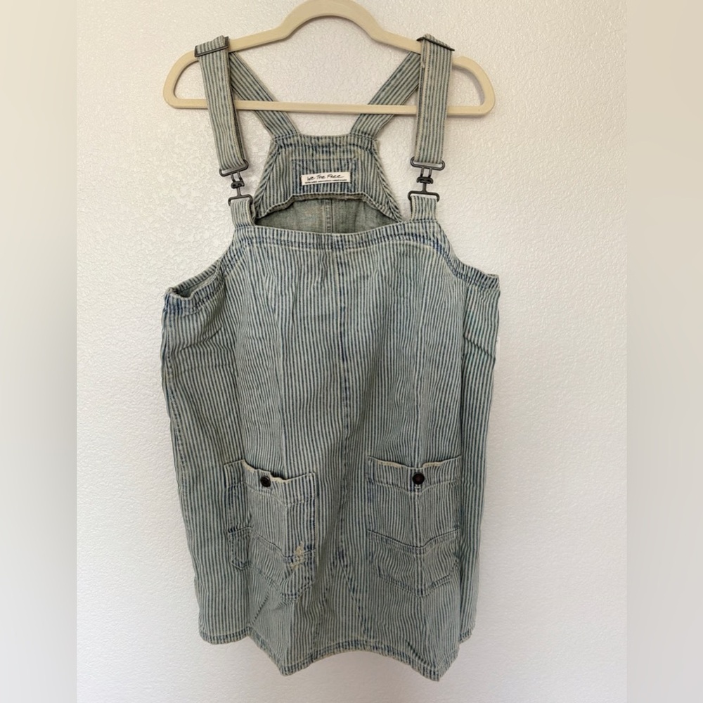 We The Free People Smocked Overall Railroad Striped Tunic/Mini XL Blue/White EUC - Picture 3 of 7